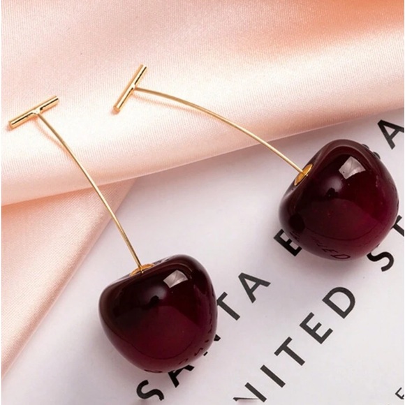 Cherry Red Long Pendant Retro, Boho, Fun Earrings - Picture 4 of 8